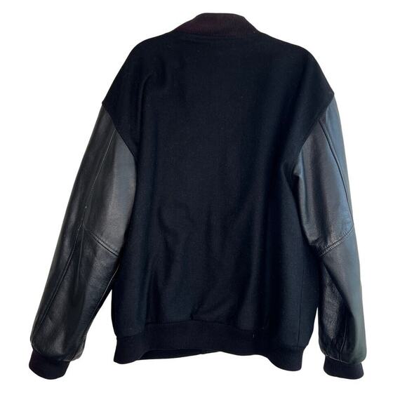 Mens New Z Lander Wool Leather Varsity Rodeo Bomber Jacket Black XL Snap button - Picture 3 of 7